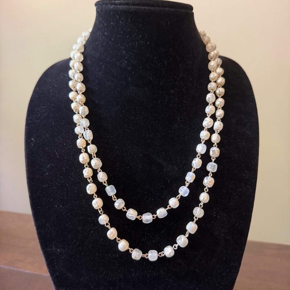Vintage Cream Faux Pearl Bead Necklace Classic Opera Length Layered OS